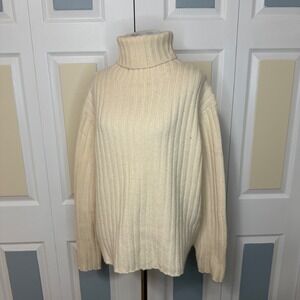 Esperanti Cashmere Ribbed Turtleneck Sweater Cream Size Medium